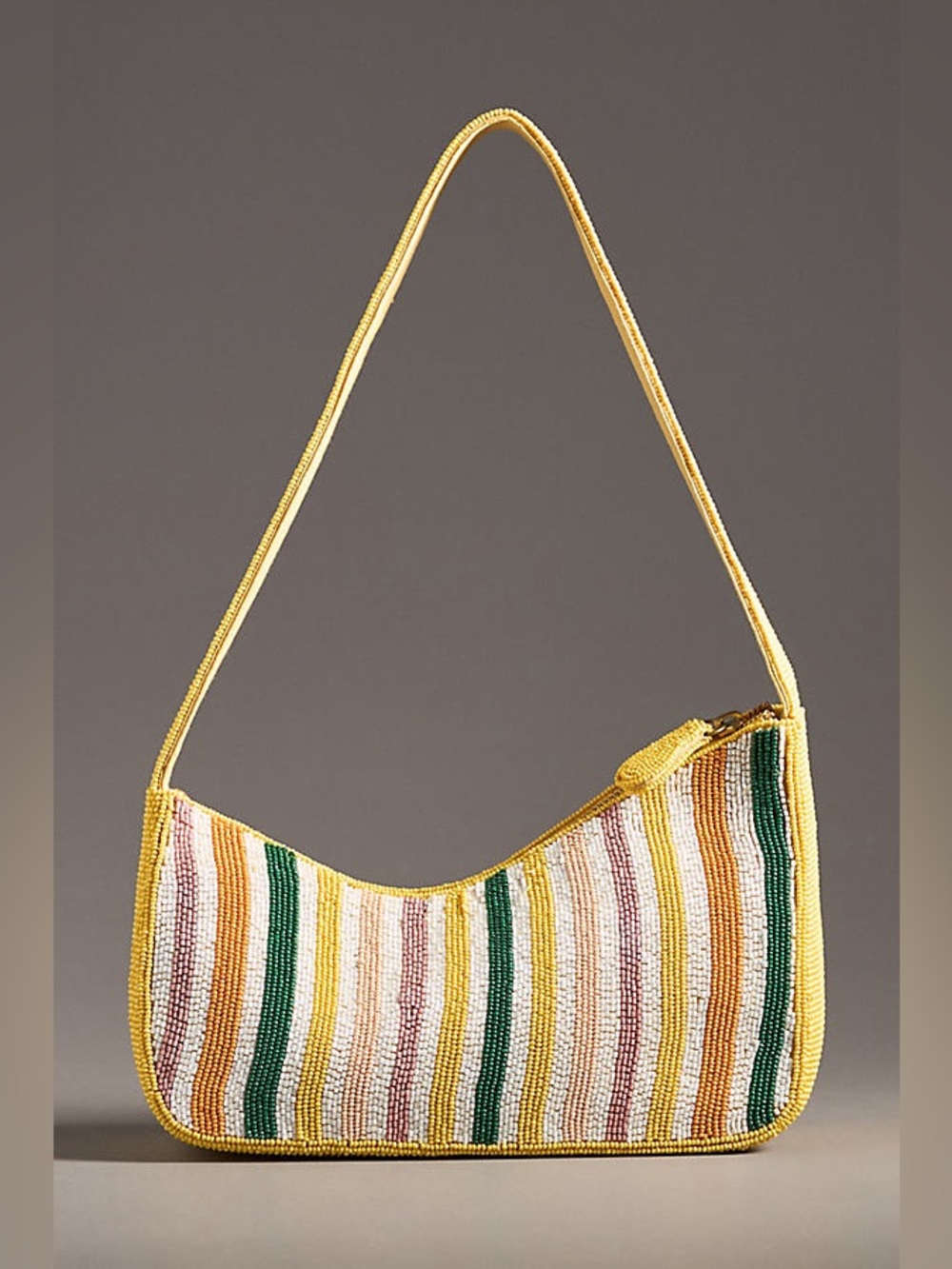 new Anthropologie asymmetrical beaded shoulder bag yellow multicolor stripe
